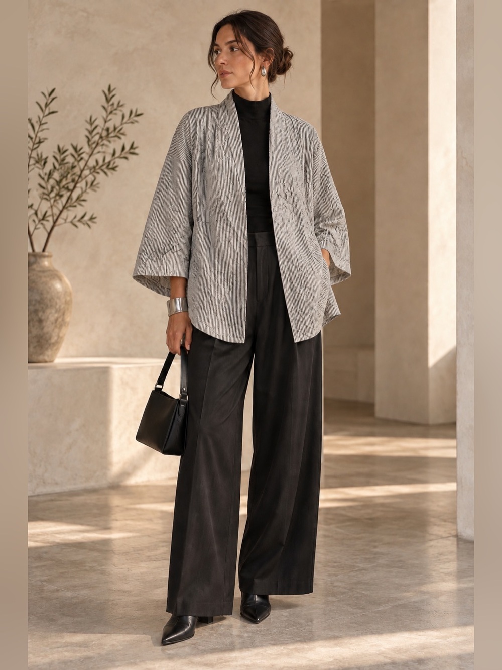 Alembika Size 1 Oversized Open Front Jacket Crinkle Minimalist Office Travel